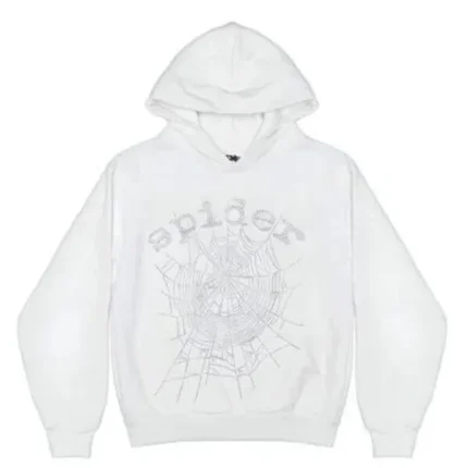 Sp5der OG Rhinestone Logo White Hoodie