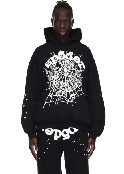 Sp5der OG Web Black Tracksuit Pose