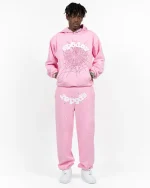 Sp5der OG Web Pink Hoodie Pose