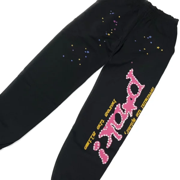 Sp5der PINK Sweatpants Black Zoom in Sp5der PINK Sweatpants Black Zoom in