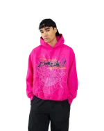 Sp5der PNK Hoodie Pink Pose