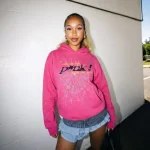 Sp5der PNK Hoodie Pink Style Pose
