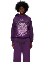 Sp5der Purple Web Hoodie Pose