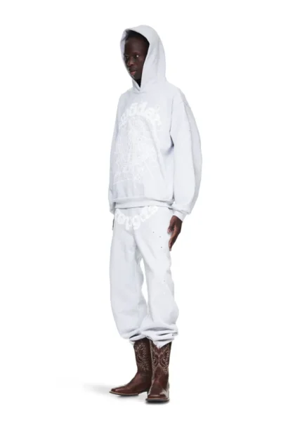Sp5der Tracksuit Heather Grey OG Web Side Pose