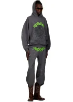 Sp5der Wait Web Hoodie Slate Grey Pose