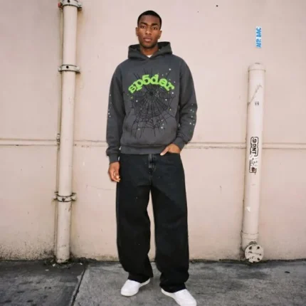 Sp5der Wait Web Hoodie Slate Grey Style