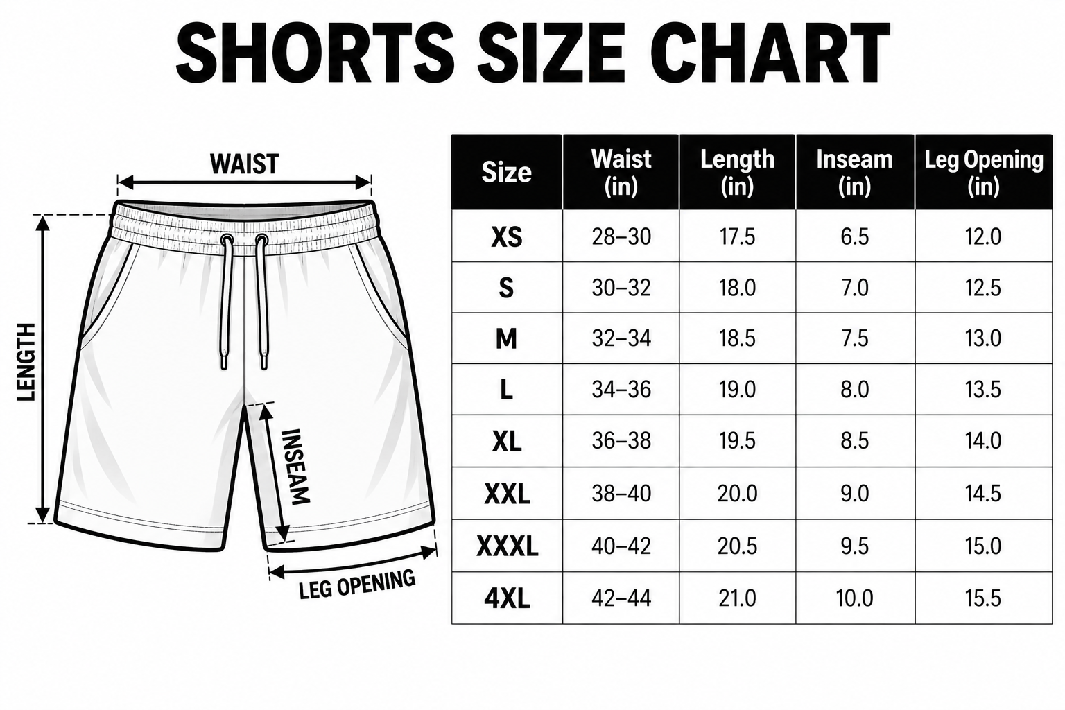 SHORTS Size Chat