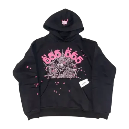 Sp5der Angel Number 555 Black Pink Hoodie