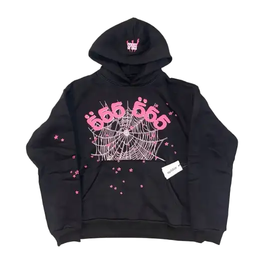 Sp5der Angel Number 555 Black Pink Hoodie Sp5der Angel Number 555 Black Pink Hoodie