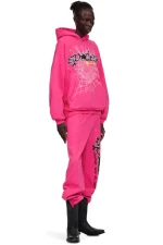 Sp5der PINK V2 Sweatpant Pink Pose in Model Style