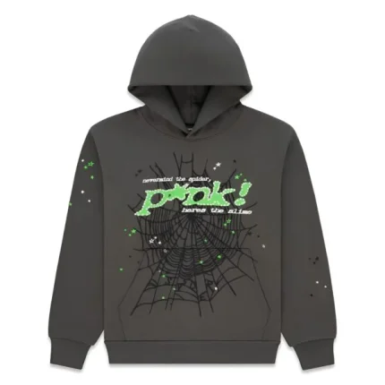 Sp5der Web Graphic Hoodie Charcoal Green